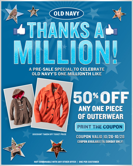 old navy coupons online. Old Navy has reached 1 million