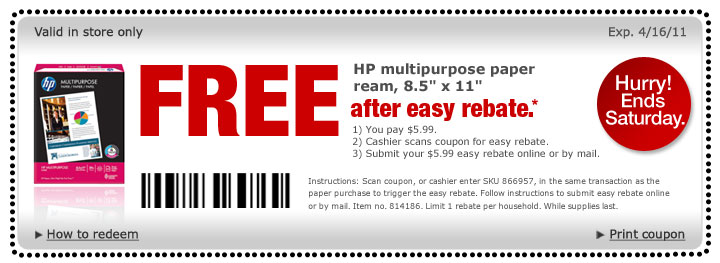staples printable coupons april 2011. HP coupon PRINT (if color