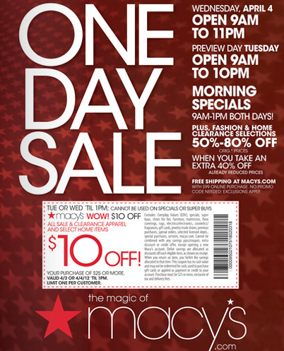 Macy&#39;s Printable Coupon & One Day Sale for Two Days - Coupons 4 Utah