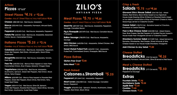 zilio's Pizza Menu