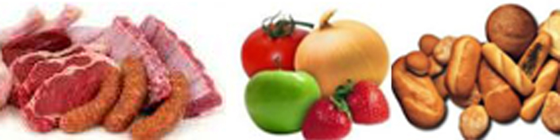 meat, bread, produce