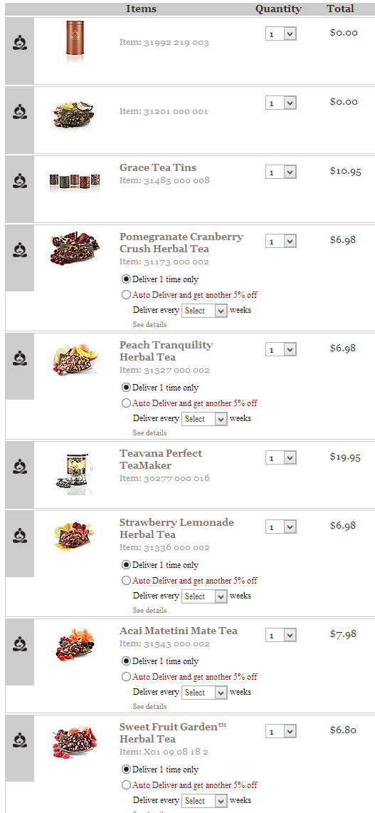 9 Items in shopping bag Teavana