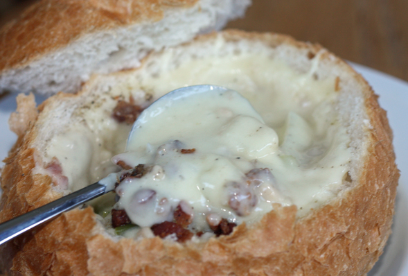 Served in a Bread Bowl topped with Bacon 