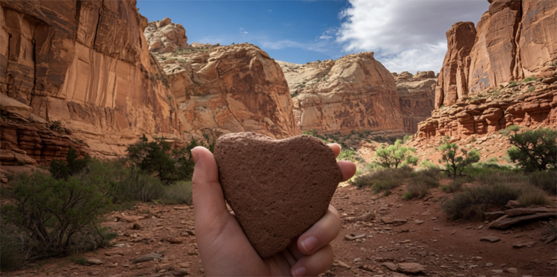 Heart-shaped rock found in Capitol Reef National Park – a fun souvenir from our family hike