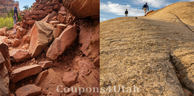 Cassidy Arch Trail sign and view of Cassidy Arch in Capitol Reef National Park"
